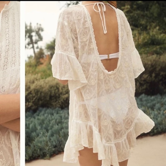 NWT Anthropologie The Deco Tunic Swim Coverup Cream Ivory XL Boho - Picture 4 of 12